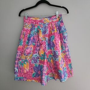 Vintage 80s 90s Intriguing Threads Pink Floral Culotte Shorts
